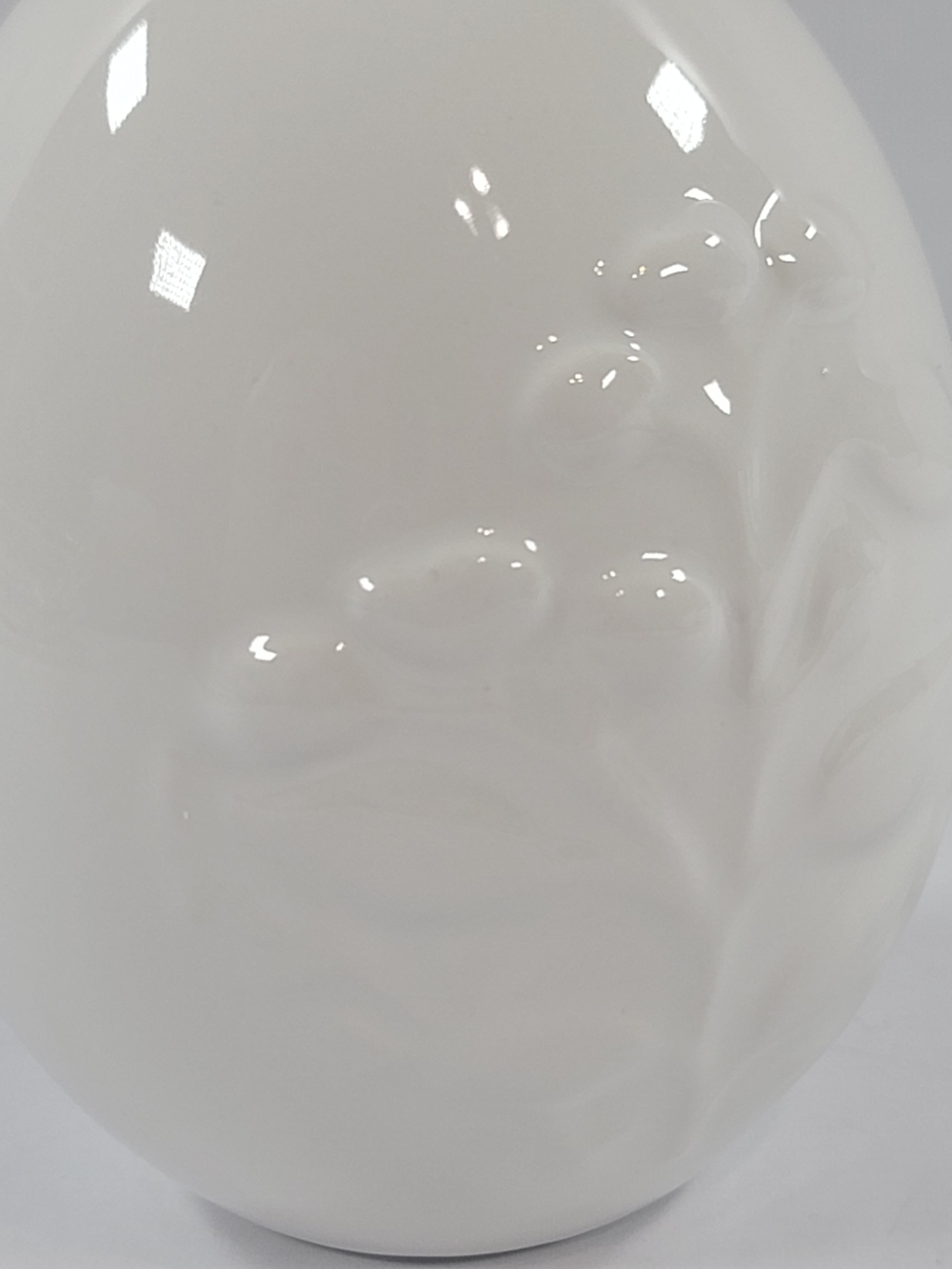 White Ceramic Egg Embossed Raised Floral Design - Picture 3 of 9